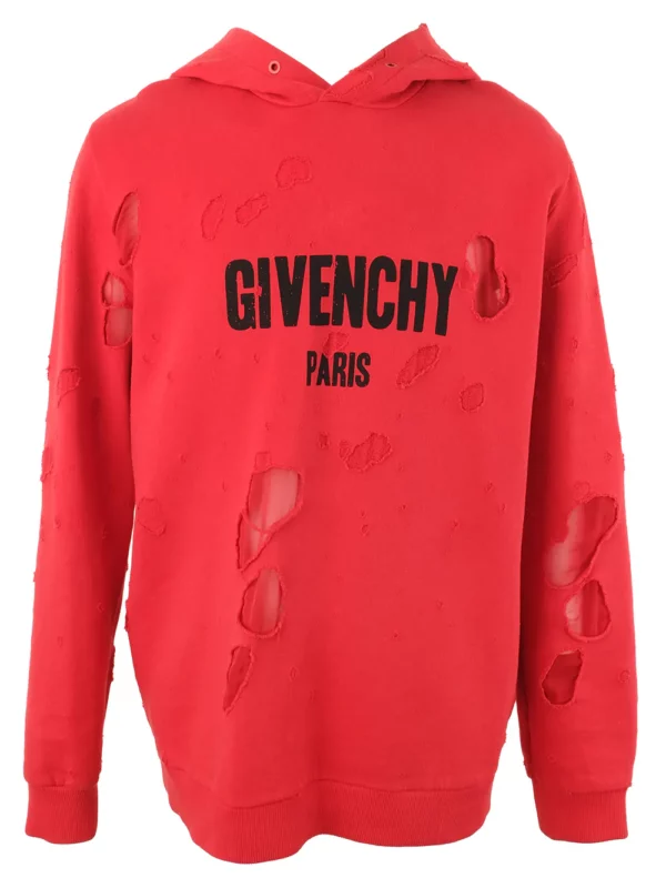 【二手】GIVENCHY 超大款破洞連帽衛衣 M