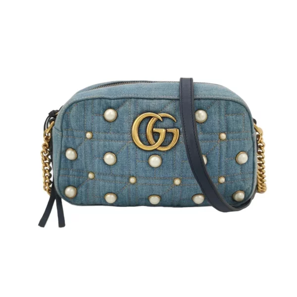 【二手】GUCCI GG MARMONT 珍珠牛仔肩背包 PD1199
