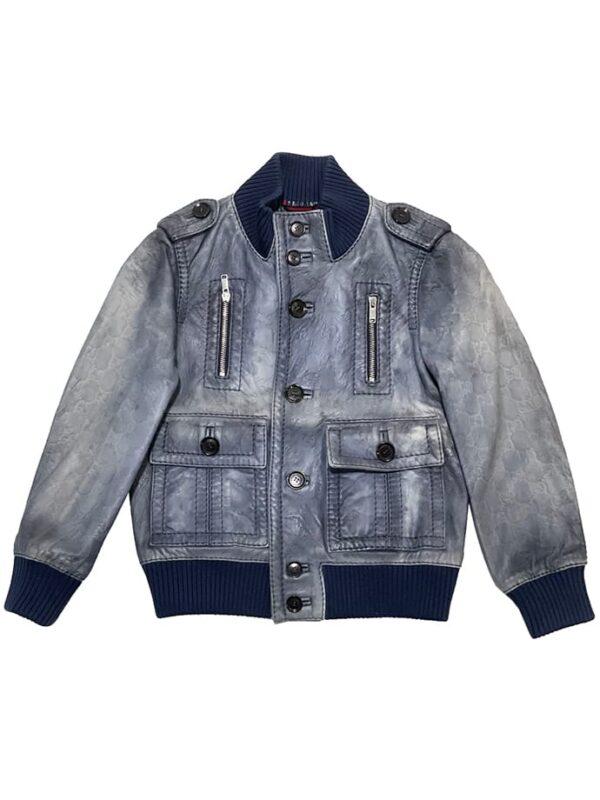 【二手】GUCCI KIDS 童裝GG壓紋皮夾克 4Y