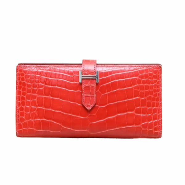 【二手】HERMES BEARN 鱷魚皮長銀包 VV2569