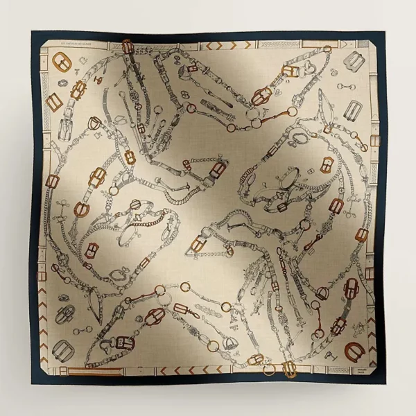 【全新】HERMES CHEVAUX DECHAINES 羊絨圍巾 140 E13351