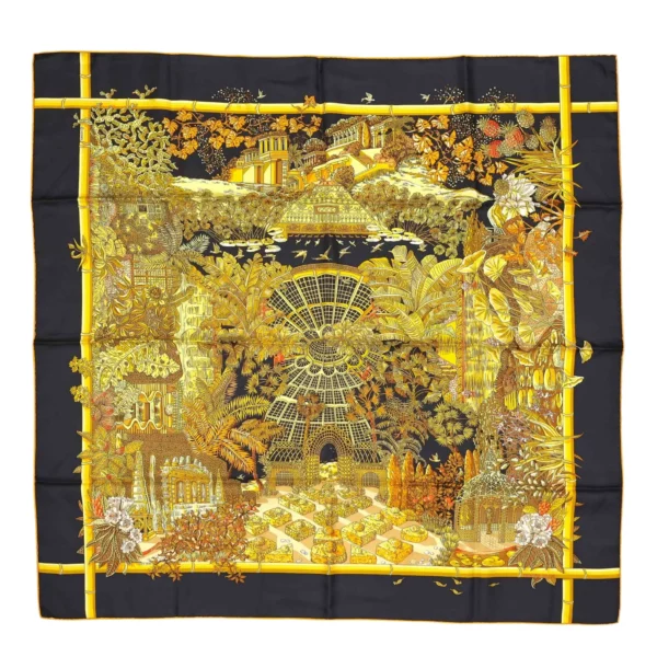 【二手】HERMES JARDIN D'HIVER SILK 90 絲巾 E19546