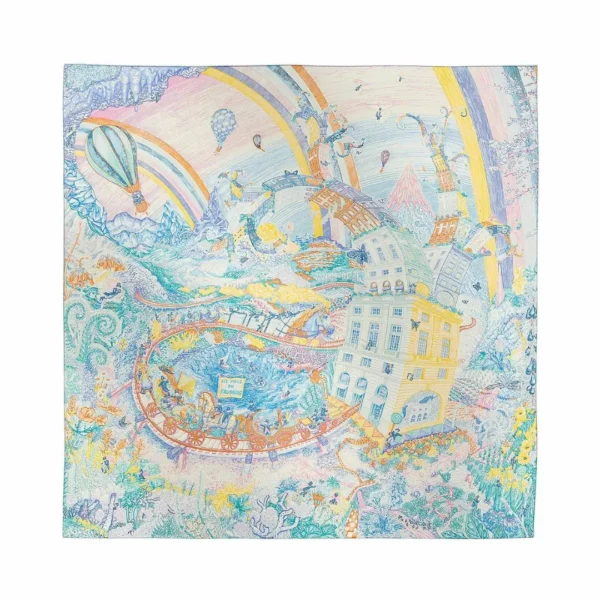 【全新】HERMES LES FOLIES DU FAUBOURG 90 絲巾 E15911
