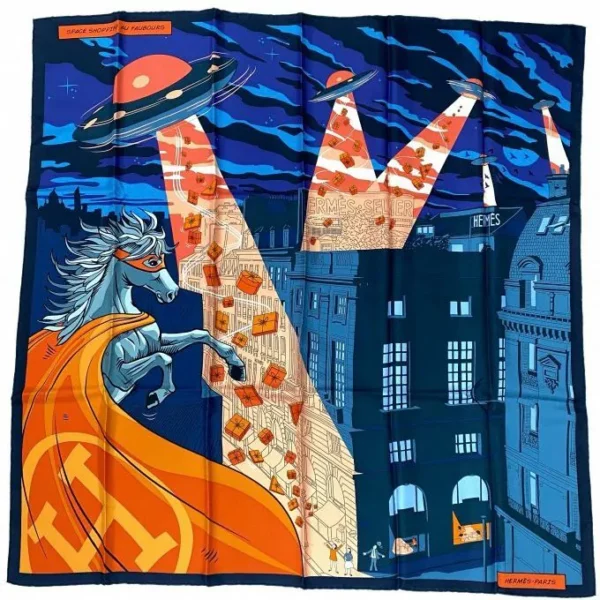 【二手】HERMES SPACE SHOPPING AU FAUBOURG 90 絲巾 VV1977