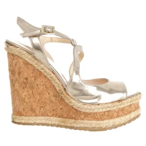 【二手】JIMMY CHOO 金屬感坡跟涼鞋 36