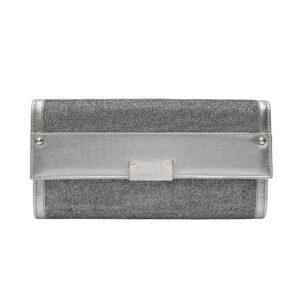【全新】JIMMY CHOO 銀色細閃粉皮革手拿包 E20382