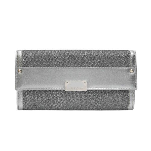 【全新】JIMMY CHOO 銀色細閃粉皮革手拿包 E20382