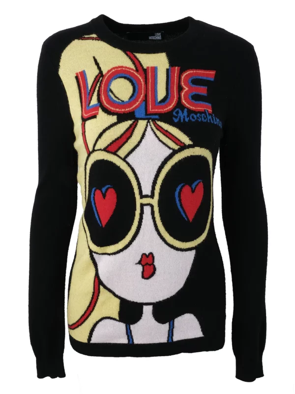 【二手】LOVE MOSCHINO 圖案嵌花針織毛衣 40