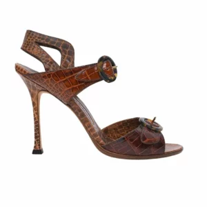 【二手】MANOLO BLAHNIK 鱷魚壓紋高跟涼鞋 39.5 E17809