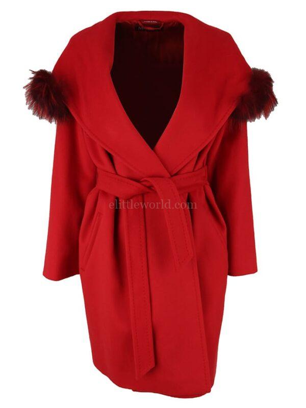 【二手】MAX MARA STUDIO 皮草飾邊系帶大衣 38