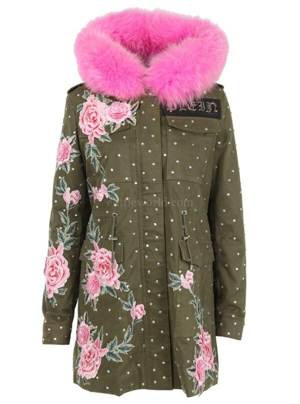 【全新】PHILIPP PLEIN 皮草邊飾派克大衣 S