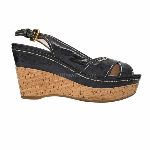 【二手】PRADA 坡跟草編涼鞋 36.5 E16401