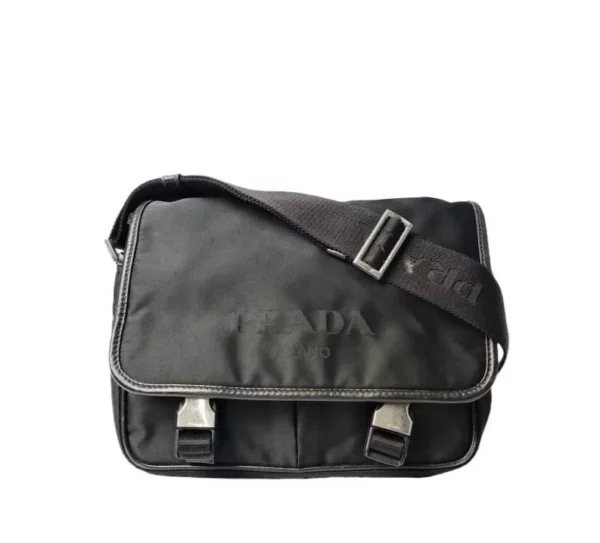 【二手】PRADA 黑色尼龍郵差袋 PD1243