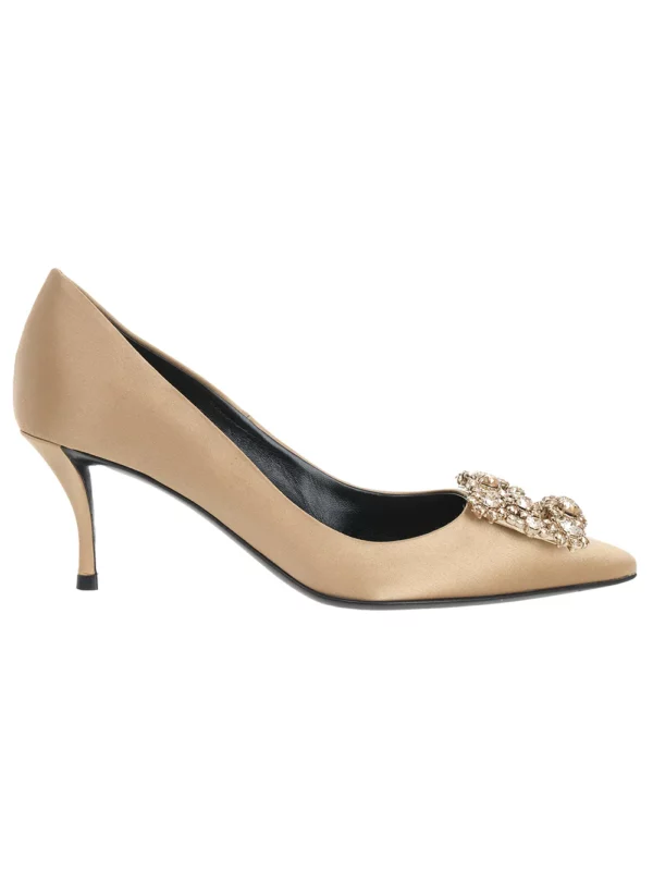 【二手】ROGER VIVIER FLOWER STRASS 鑽扣絲緞高跟鞋 35