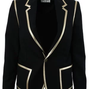 【二手】SAINT LAURENT 皮革飾邊西裝夾克 36