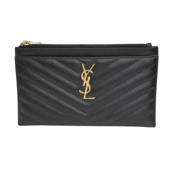 【二手】SAINT LAURENT GRAIN DE POUDRE CHEVRON 收納包 E20761
