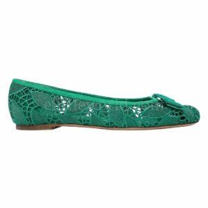 【未使用品】SALVATORE FERRAGAMO VARINA 蕾絲平底鞋 8.5 E18263