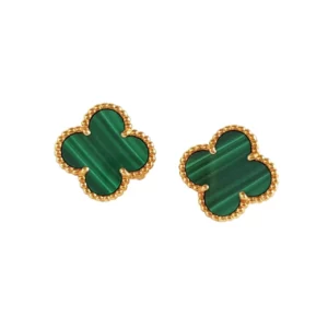 【二手】VAN CLEEF & ARPELS VINTAGE ALHAMBRA 四葉草18K金孔雀石耳環 PD1570