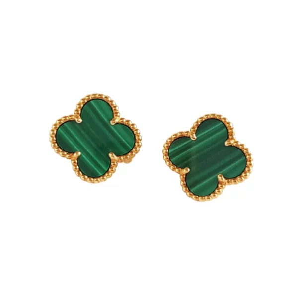 【二手】VAN CLEEF & ARPELS VINTAGE ALHAMBRA 四葉草18K金孔雀石耳環 PD1570