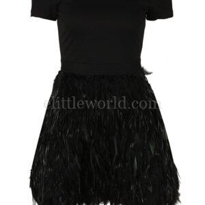 【二手】ALICE + OLIVIA 羽毛綴飾露肩連衣裙 0