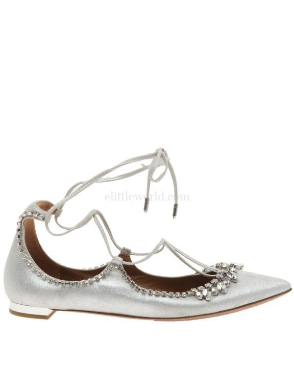 【二手】AQUAZZURA 系帶晶飾芭蕾舞平底鞋 37