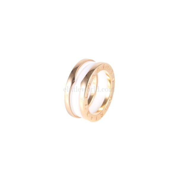 【二手】BVLGARI B.ZERO1 18K玫瑰金白陶瓷三圈戒指 51 PD2176