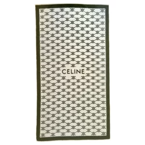 【二手】CELINE 綠拼米白色沙灘巾 PD2319