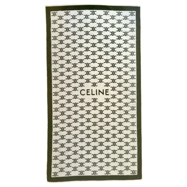 【二手】CELINE 綠拼米白色沙灘巾 PD2319