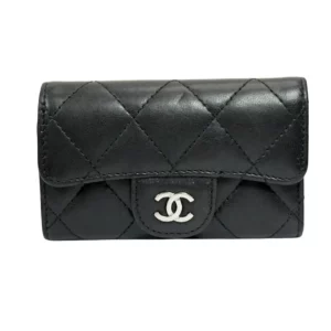 【二手】CHANEL CC 黑色荔枝皮短錢包 PD2346