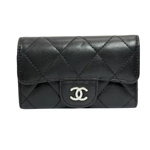 【二手】CHANEL CC 黑色荔枝皮短錢包 PD2346