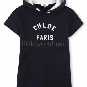 【意大利】CHLOE 徽標刺繡連帽連衣裙 12Y