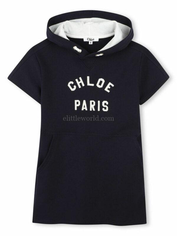 【意大利】CHLOE 徽標刺繡連帽連衣裙 12Y