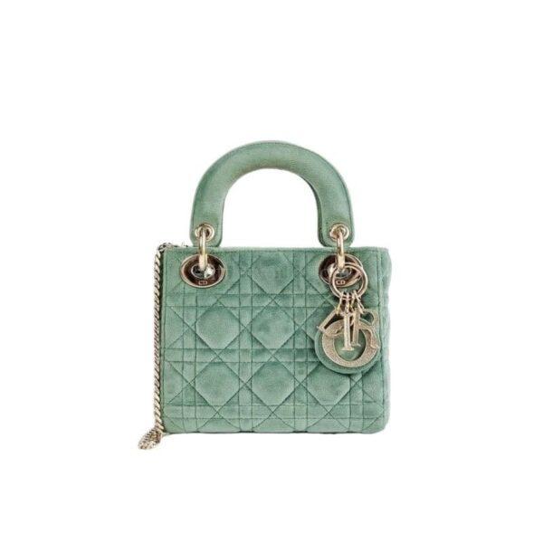 【二手】CHRISTIAN DIOR LADY DIOR 絲絨綠色手提袋 PD2122