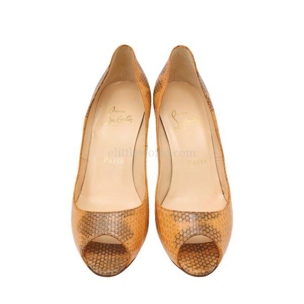 【二手】CHRISTIAN LOUBOUTIN 蟒蛇壓花露趾高跟鞋 E15156