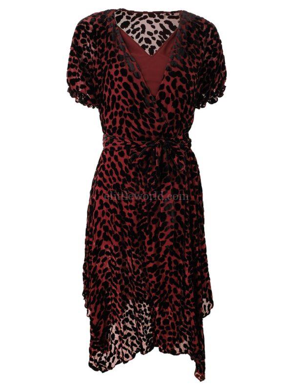 【二手】DIANE VON FURSTENBERG 豹紋綴飾裹身式連衣裙 S