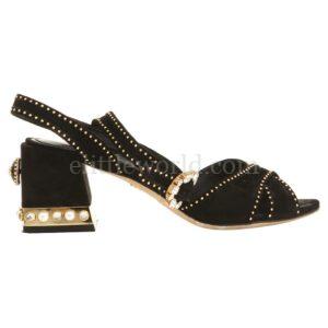 【二手】DOLCE & GABBANA 水鑽鑲嵌麂皮涼鞋 36