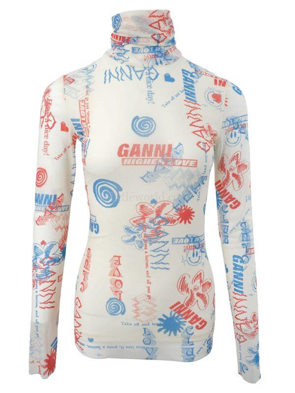 【二手】GANNI 圖案印花高領上衣 XXS