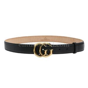 【全新】GUCCI 黑色皮革雙 G 扣腰帶 30MM 85 E23292