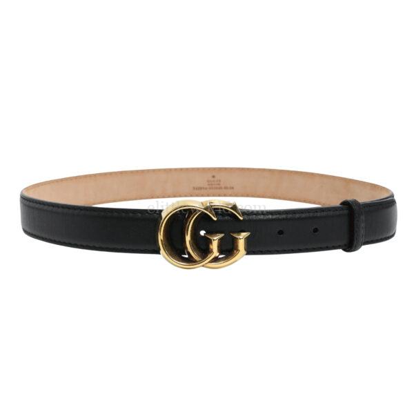 【全新】GUCCI 黑色皮革雙 G 扣腰帶 30MM 85 E23292