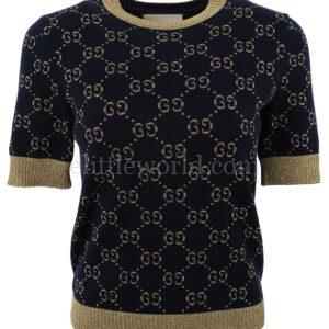 【二手】GUCCI GG 棉質金銀絲線上衣 XS
