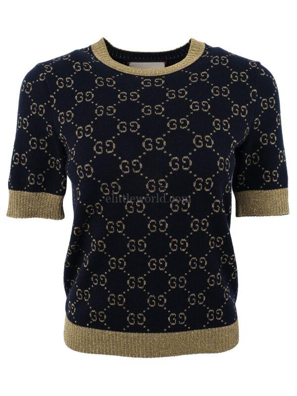 【二手】GUCCI GG 棉質金銀絲線上衣 XS
