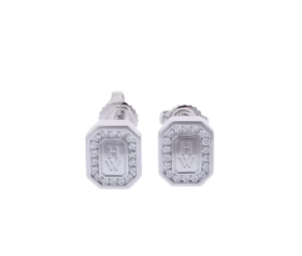 【二手】HARRY WINSTON 18K 白金HW LOGO 耳環 RR2147
