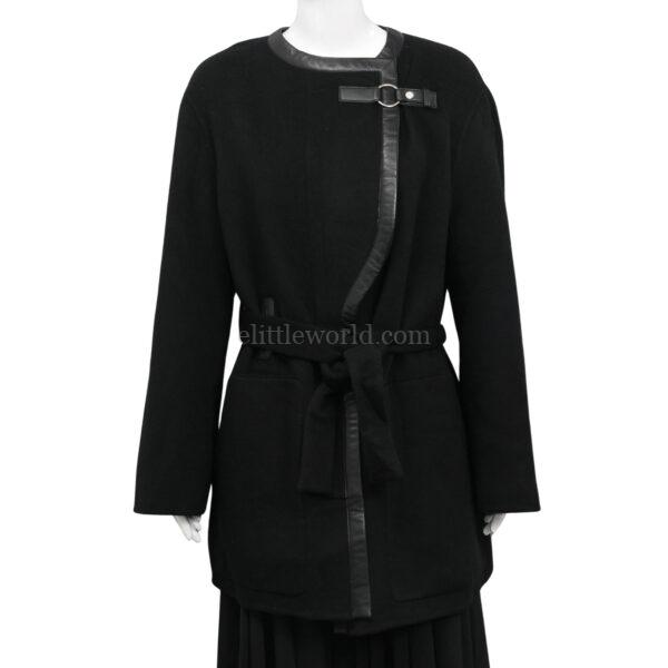 【全新】HERMES 羊毛皮革飾邊外套 42 E21692