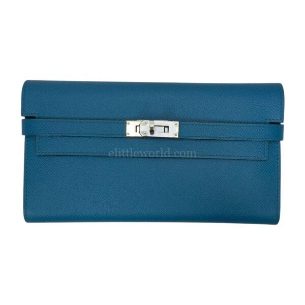 【二手】HERMES KELLY 藍色長錢包 PD2203