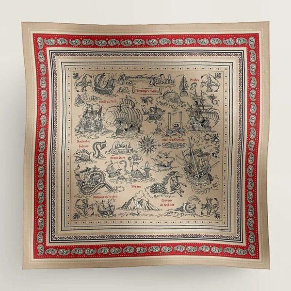 【全新】HERMES TATOUAGES MARINS BANDANA 羊絨圍巾 140 E13352