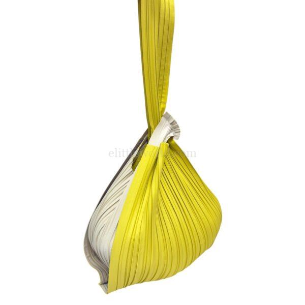 【二手】ISSEY MIYAKE PLEATS PLEASE 黃拼米色 皺褶 肩背包 PD2168