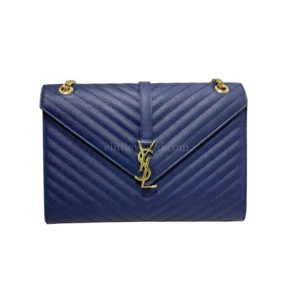 【二手】SAINT LAURENT 藍金荔枝皮信封包 PD2118