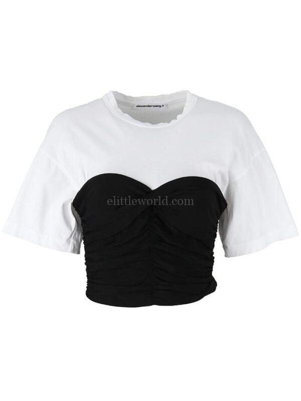 【二手】T BY ALEXANDER WANG 褶飾拼色T恤 S