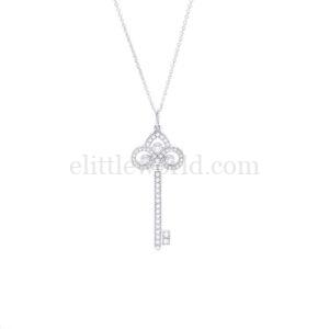 【二手】TIFFANY & CO. KEYS FLEUR DE LIS 鳶尾花滿鑽鑰匙中號18K 白金項鍊 Y0284