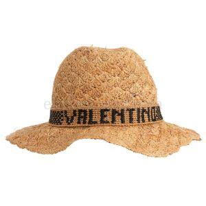 【二手】VALENTINO 刺繡緞帶拉菲草鉤針編織帽子
